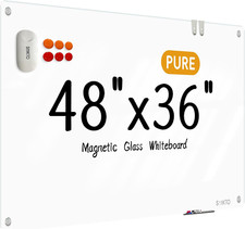 Magnetic Glass Whiteboard 48" x 36" - Dry Erase Board for Home Office