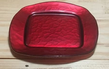 🔥 Ruby Red Glass Enameled Candy Apple Square Serving Plate 8" Christmas Dinner