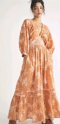 FREE PEOPLE Dress Golden Hour Maxi Dress In Sand Sable Size Large RRP £158