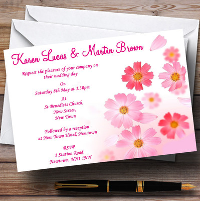 Rosa Blumen hübsche personalisierte Hochzeitseinladungen