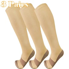 3 Pairs Unisex Copper Compression Socks 20-30mmHg Knee High Energy S/M L/XL XXL