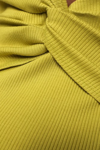 Lulus Stunning Twist Lime Green Ribbed Twist-Back Bodycon Mini Dress - Picture 3 of 5