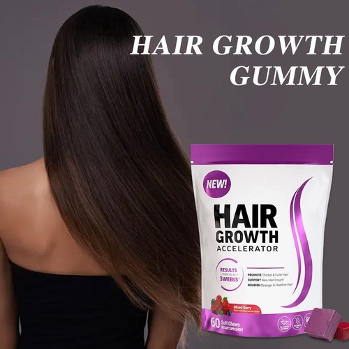 Hair Growth Gummies - Promote Thicker Fuller Hair - Mixed Berry - 60 Soft Chews - Picture 7 of 11