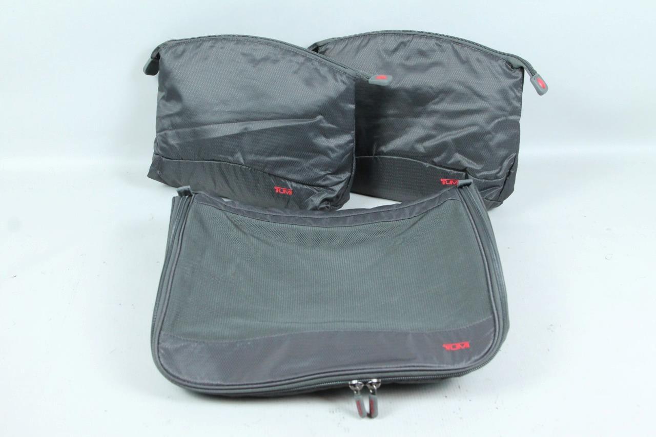 TUMI Gray Nylon Travel Luggage Packing Cube 3pc Set Kit Pouch Case Zip EXCELLENT