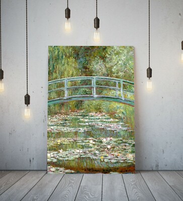 MONET BRIDGE SEEROSENTEICH 2-GERAHMTES LEINWANDBILD WANDBILD PAPIERDRUCK