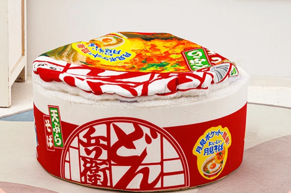 Linda cama de fideos ramen gato perro mascota con almohada y funda superior divertida 2 tamaños Foto 2 de 4