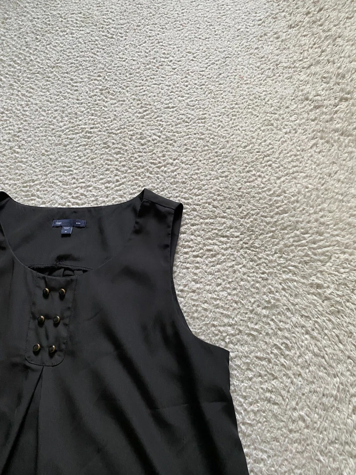 Gap Women Sleeveless Crew Neck Pleated Tank Top Black Size M - Image 3 of 4