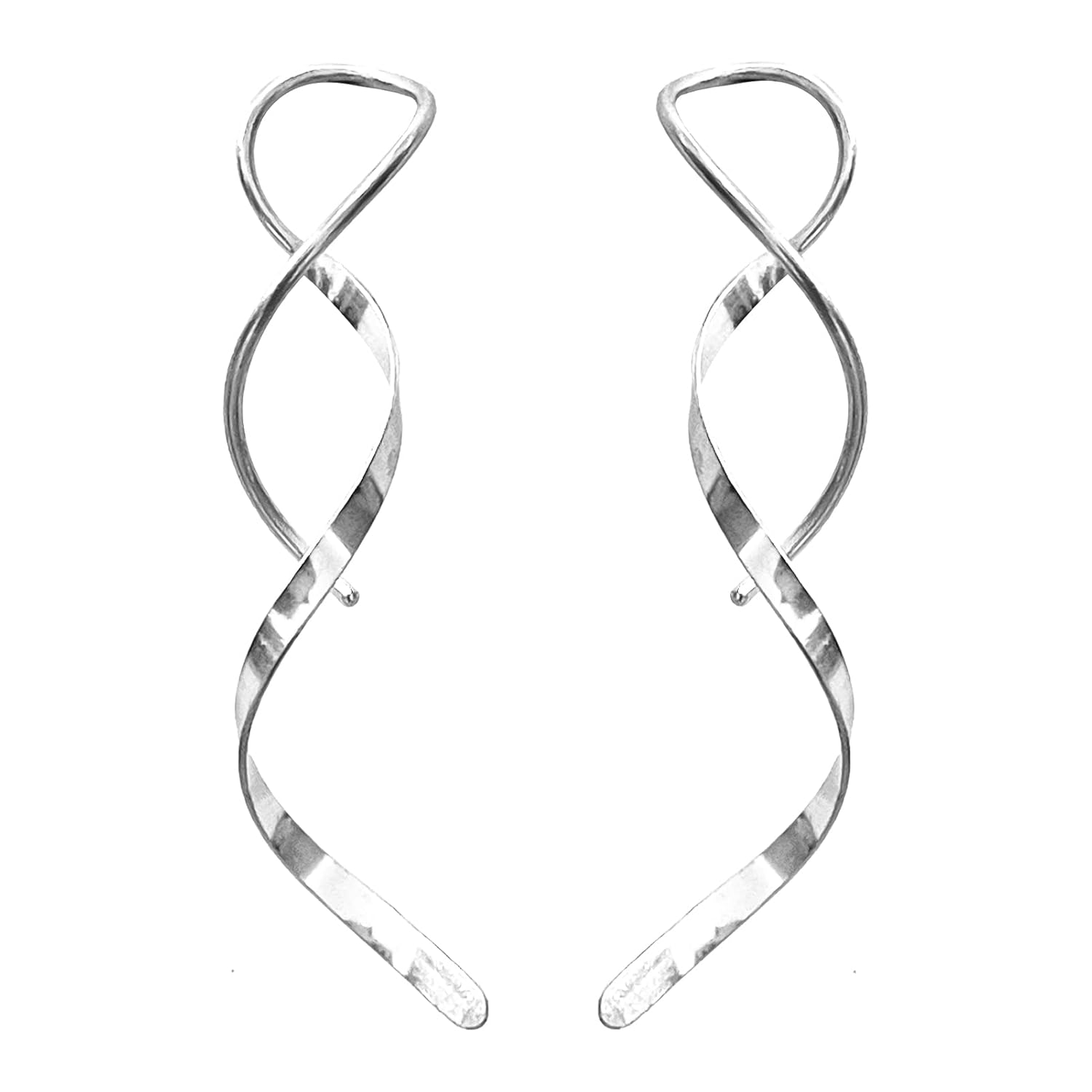 Handmade 925 Sterling Silver Spiral Threader Dangle Hoop Earrings