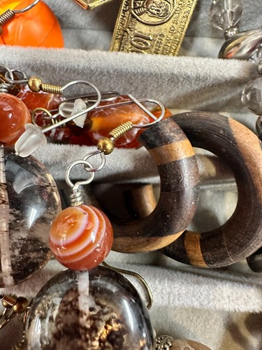 Earrings Lot Dangly Beads 33 Pieces Handmade Modern Stone Glass Upcycled - Picture 5 of 11