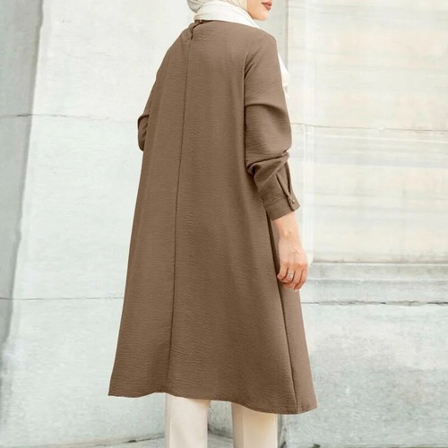 Casual Blouse Women Muslim Long Sleeve Top Solid Color Round Neck Shirt S-3XL - Picture 5 of 28