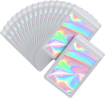 100 Pack White Holographic Ziplock Bags Resealable Sealable Mylar Packaging Bag