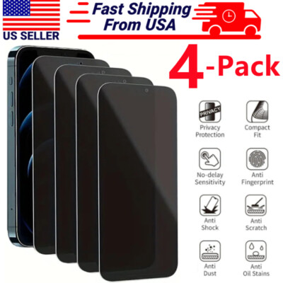 4 Pack for iPhone 17 16 15 14 13 Pro Max Privacy Tempered Glass Screen Protector