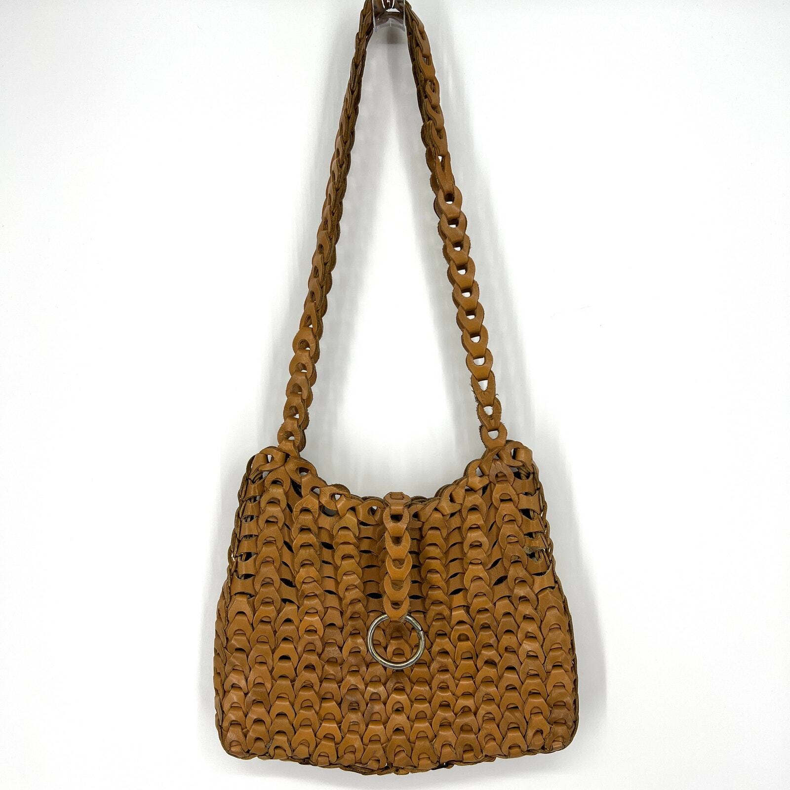 Handwoven Leather Crocheted Shoulder Bag Purse Ca… - image 1