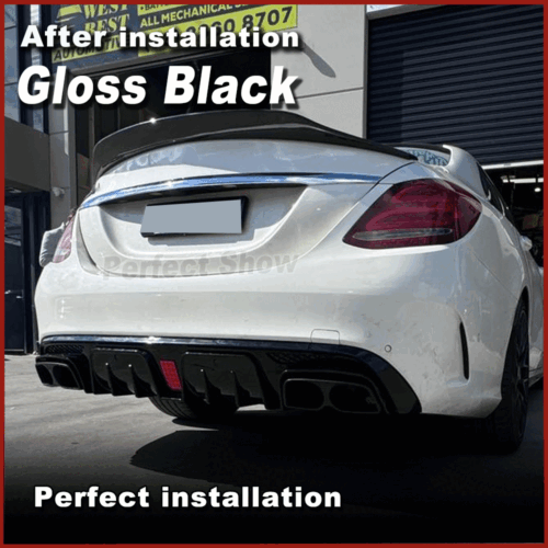 Schwarz Heckdiffusor Spoiler für Mercedes W205 2014-20 Stoßstange Auspuffblenden - Bild 2 von 14