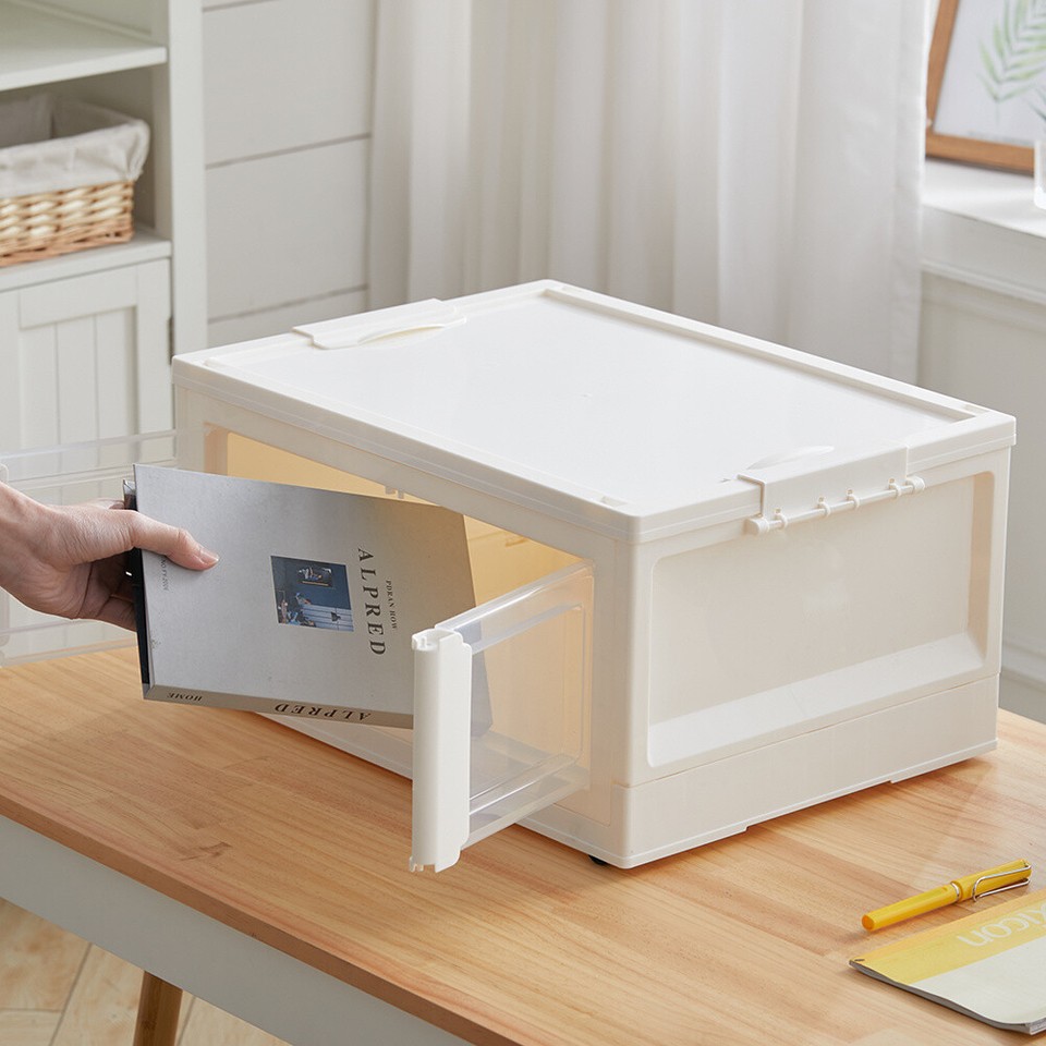Stackable Cream Plastic Storage Box Container Boxes With Lids Home ...