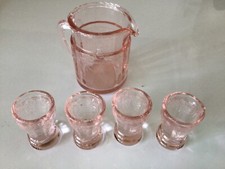 Mosser Pink Depression Glass - Miniature pitcher and four tumblers
