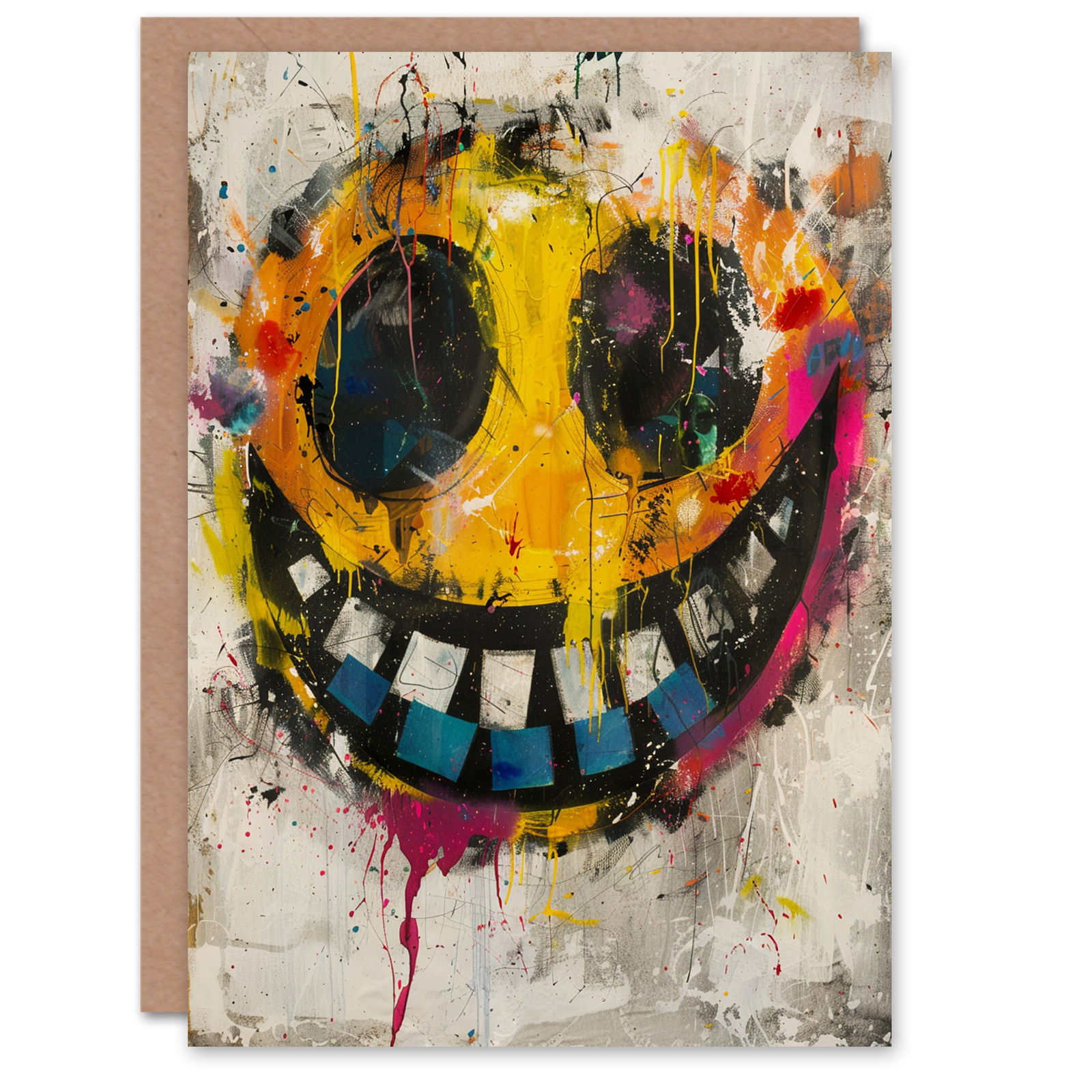 Creepy Smiley Face Teeth Graffiti Street Art Birthday Card