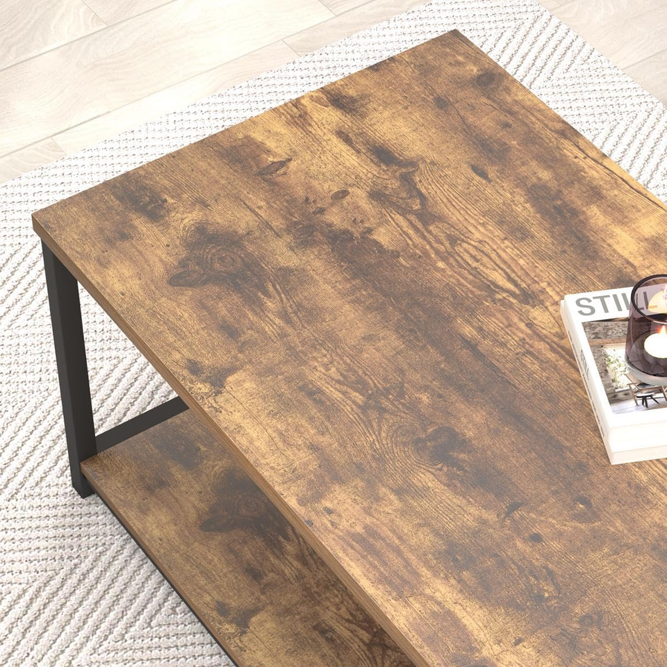 Modern Coffee Table, Industrial Metal and Wood Living Room Table with