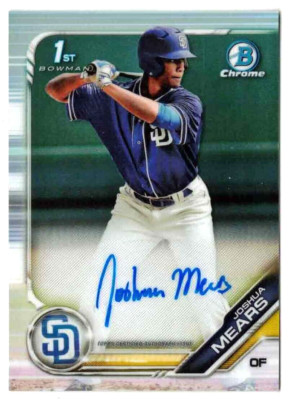 JOSHUA MEARS 2019 Bowman Draft Autograph #CDA-JM San Diego Padres 1st RC AUTO!