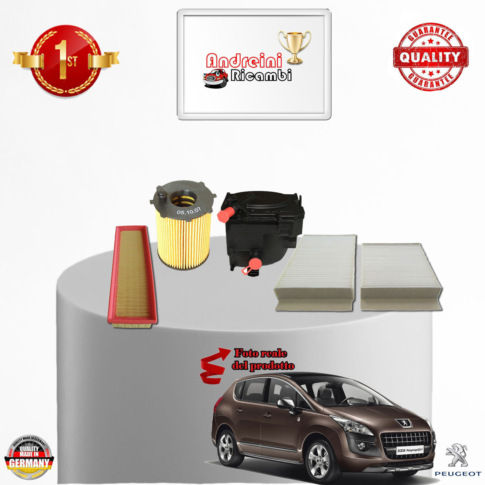 KIT TAGLIANDO 4 FILTRI PEUGEOT 3008 1.6 HDI 80KW 109CV DAL 2009 ->