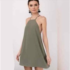 TOBI Women's Green Swing Dress Open Back Boho Olive A-line sz S