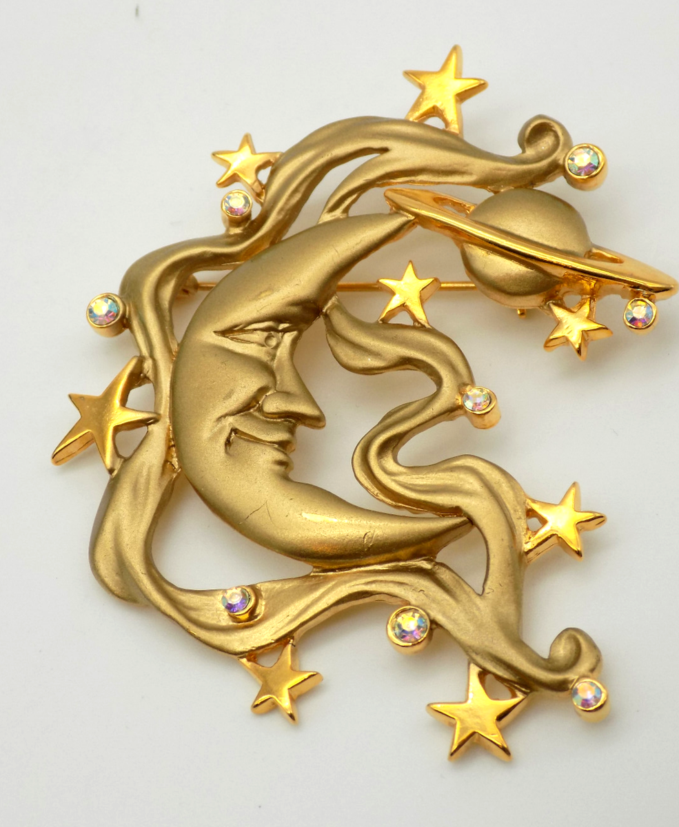 アクセサリー jj JJ Jonette Jewelry Signed Womens Celestial Moon Stars Saturn Gold