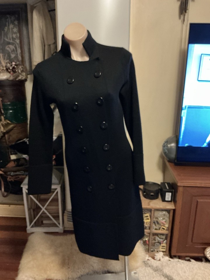 CABLE OF MELBOURNE black Knit Pure Wool Coat Double Button Front Size M