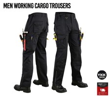 Men’s Combat Work Trousers Cargo Pants Knee Pad Pockets Heavy Duty Black