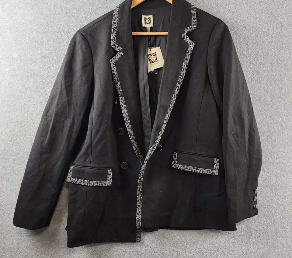 Blazer para mujer Anne Klein imitación compresión doble botonadura L negro manga larga Foto 2 de 4