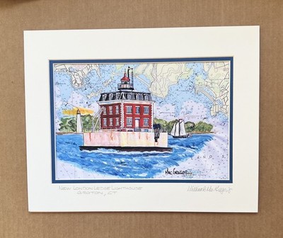 NEW LONDON LEDGE LIGHTHOUSE Art Print Groton CT nautical maritime wall decor gif