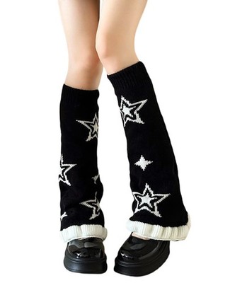 Womens Knit Leg Warmers Y2K Star Pattern Flared Knee High Leg Sleeve Socks Go...