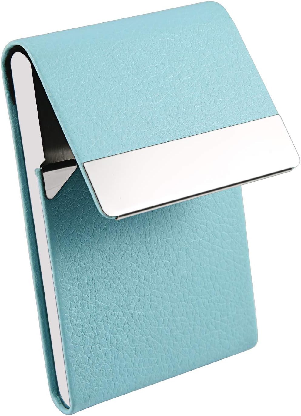 JuneLsy Professional Business Card Holder Case PU Leather Metal Y-Light Blue 