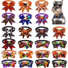 22Pcs Halloween Pet Bow Tie Set, Adjustable Halloween Neck Tie with Pumpkin G...