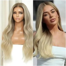 Ombre Creamy Blonde loose wave dark roots 100 Human Hair Lace Front Wigs 13x4