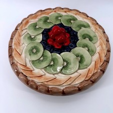 Vintage Ceramic Fruit Tart Pie Dish with Lid Made in Portugal Kiwi Cherry Berry
