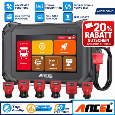 ANCEL V5 HD 12V/24V LKW Diagnosegerät OBD2 Scanner Alle System mit 40+ Resets