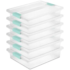 Sterilite 5.7 Qt. Large Plastic Stackable Storage Bin w/ Clear Latch Lid, 6 Pack