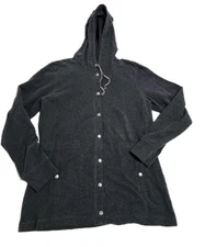 LL Bean Snap Button Hoodie Womens M Navy Blue Front Cotton Blend Casual Jacket