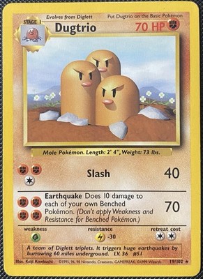 Dugtrio 019/102 Base Set Regular (See Photos) Pokémon Card