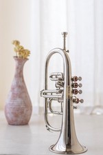 PROME NIGHT NEW SILVER 4 VALVE Bb/F FLUGEL HORN WITH FREE CASE MOUTHPIECE