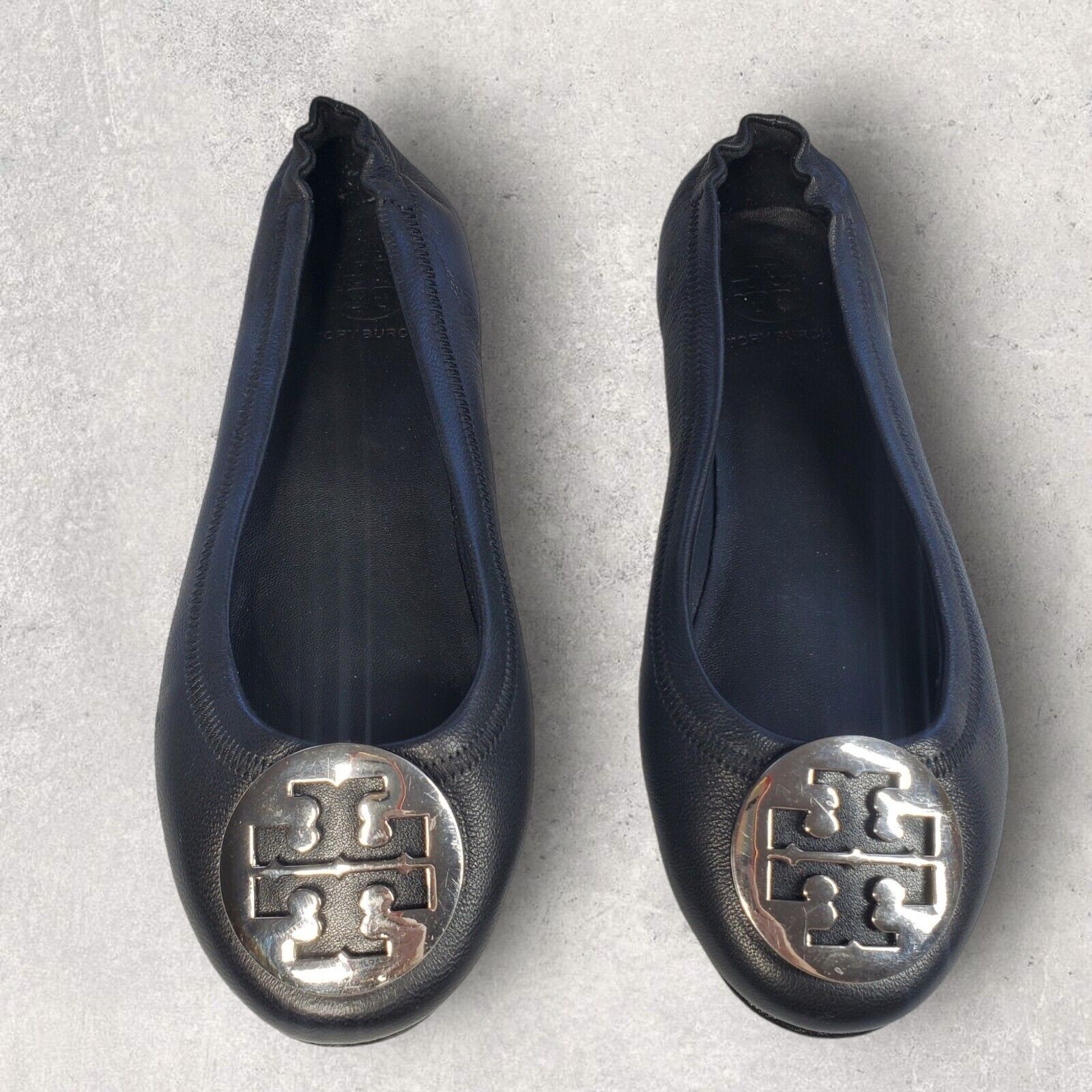 Tory Burch Womens Black Leather Shoes Size 5 Logo Minnie Travel Ballet Flats thumbnail 15