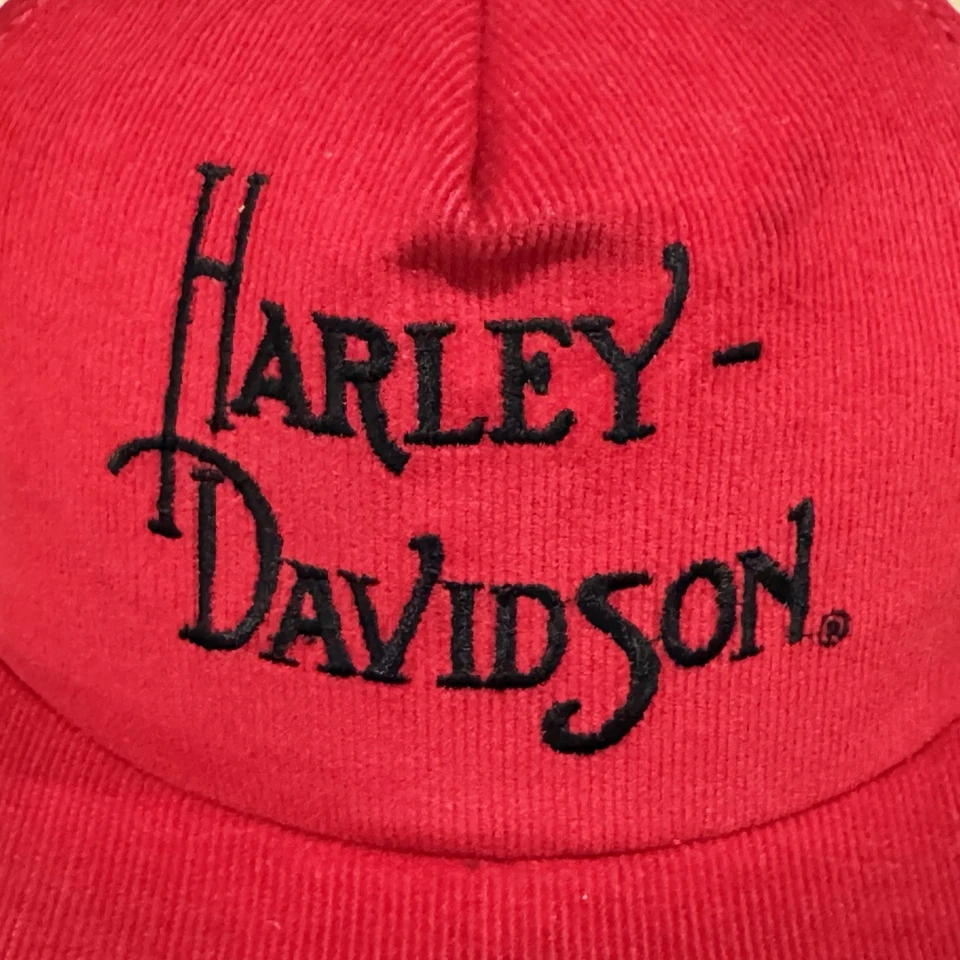 Gorra Harley-Davidson roja de pana Snapback hecha en EE. UU. estilo vintage años 80 Foto 2 de 4