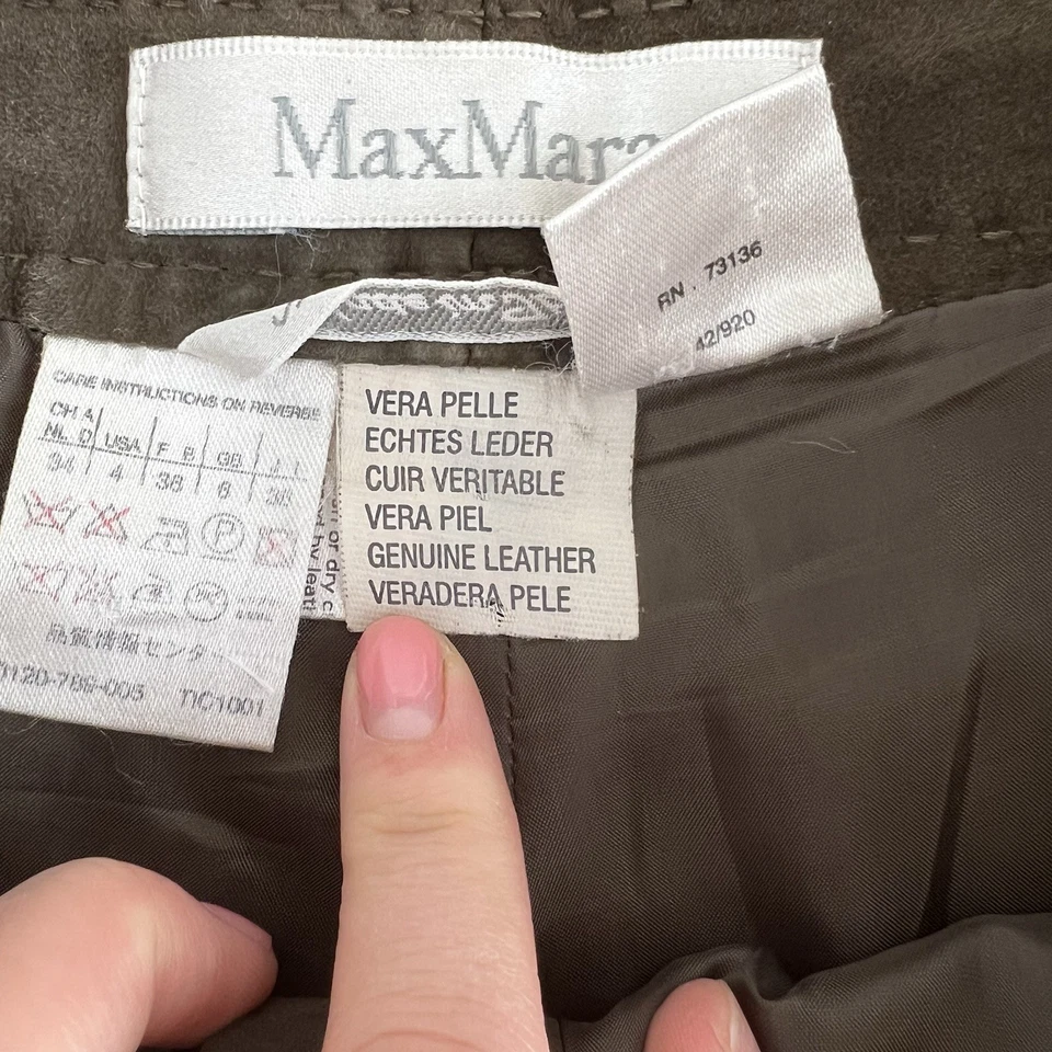 Vtg MAX MARA F/W 1999 Pants Runway Green Brown Suede Leather Made In Italy US 4 - Image 3 of 4