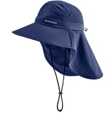 MISSION Sun Defender Cooling Hat Navy Blue Wide Brim Neck Flap Outdoor One Size
