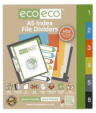 A5 File Dividers For Ring Binders 1-6 Index Extra Wide 50% Recycled Plastic 4 Pk