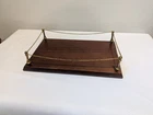 Vintage Wood Display Base with Brass Railing & Chain Border Cannon Showcasing