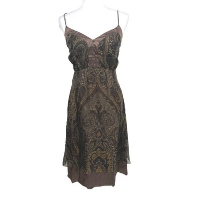 Fiori di Zucca Slip Silk Dress 2 Brown Paisley Y2K Babydoll Boho Earthy Fairy