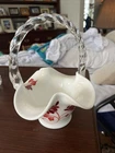 Fenton BASKET Milk Glass Red Flowers Silhouette HP 4198 7P By Sue Jackson