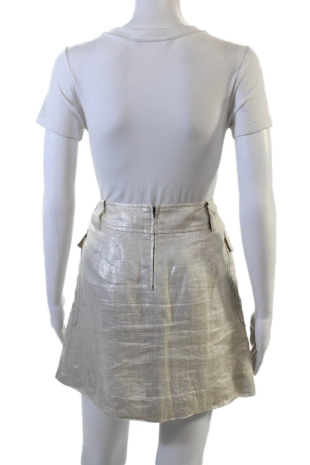 Skort J Crew Feminino Linha A Plissado Cargo Linho Mini Bege Tamanho 2 - Imagem 3 de 4