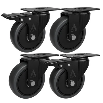 AUROH 4 x RUBBER SWIVEL CASTOR WHEELS EXTRA LARGE 4"/100mm Heavy Duty Truck Caster Set